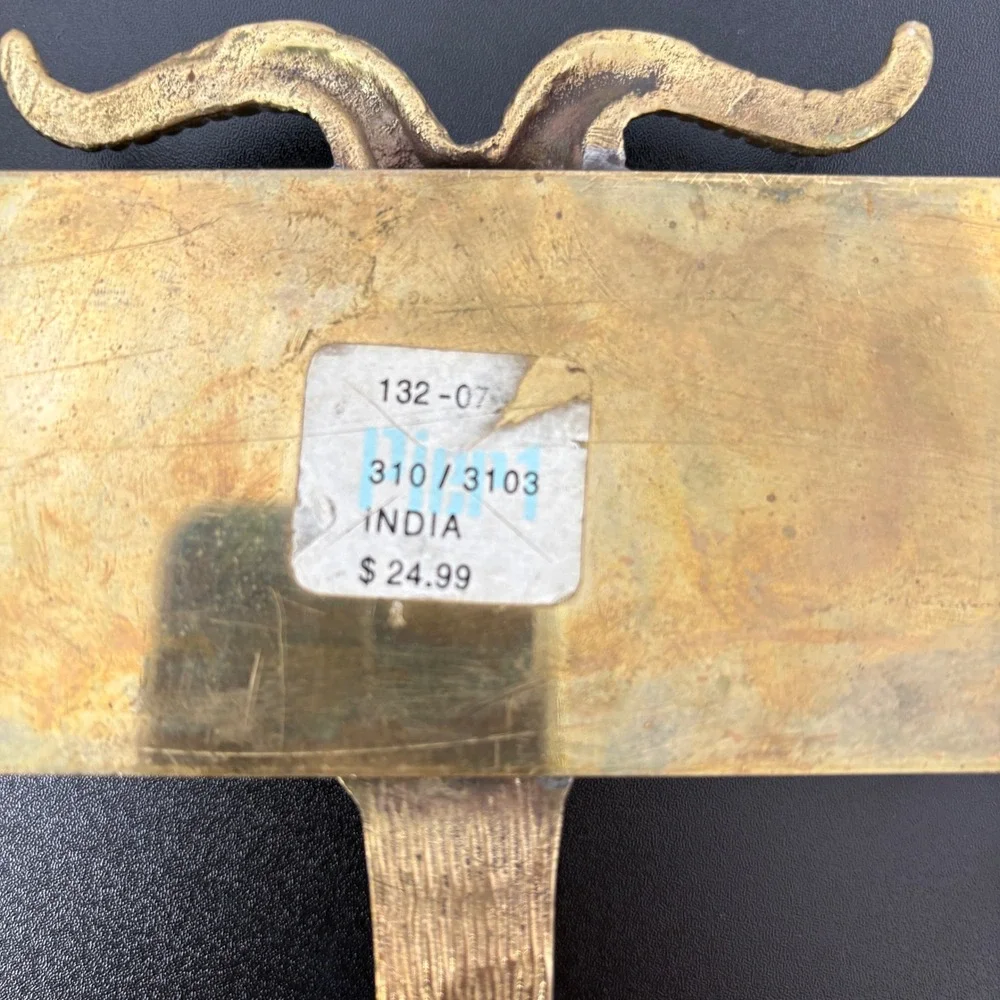 Pier 1 Vintage Brass Ram Goat Head Wall Hook Coat Rack 18.5